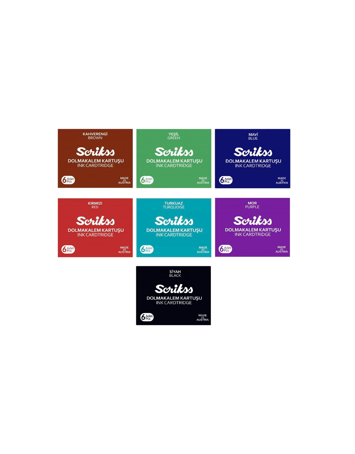 Scrikss Fountain Pen Ink Cartridges / 7 Colours
