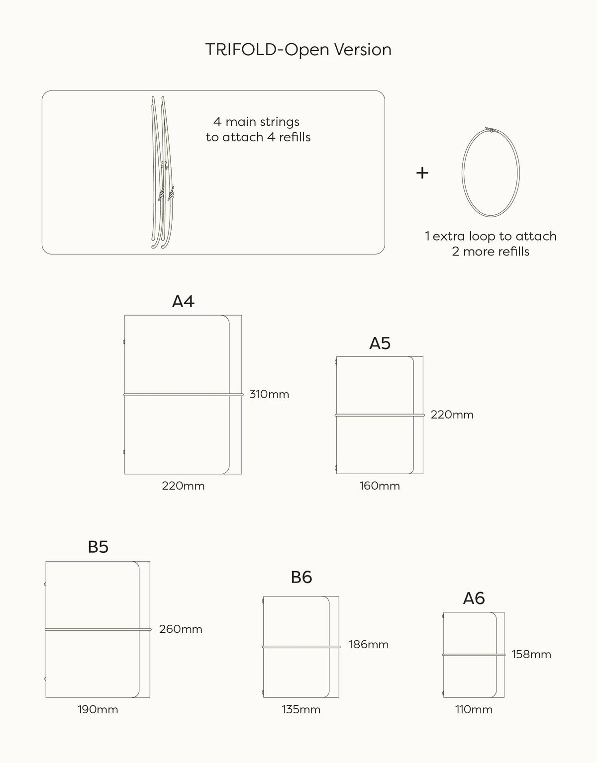 TRIFOLD Leather Journal Cover / Valora 2 - 2.2 mm / A4-A5-A6 & B5-B6